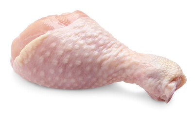 Raw chicken drumstick isolated on white. Fresh meat