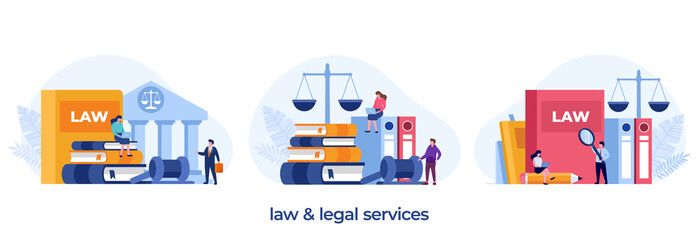law firm and legal services concept, lawyer consultant, flat illustration vector - obrazy, fototapety, plakaty