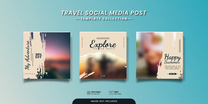 Editable template post for social media. Template for Instagram post, Facebook post, for corporate, company, tour tourism, advertisement, and business promotion. Vector illustration with photo college