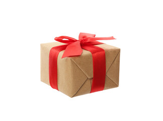 Gift box with red bow isolated on white