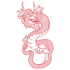 Obraz premium red chinese dragon lineart like tattoo