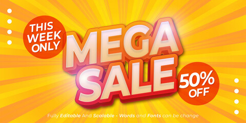Fototapeta na wymiar Editable text effect Mega sale special offer suitable for banner promotion