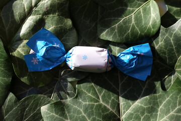 Closeup of one famous hungarian christmas wrapped sweetness fondant