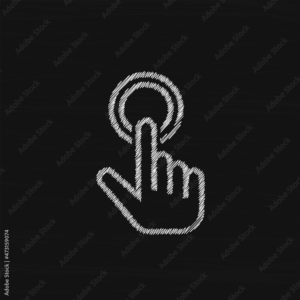 Poster finger pressing button sketch vector icon. cursor pointer symbol, logo illustration.