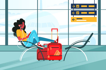 Young Girl Waiting for Flight on Plane