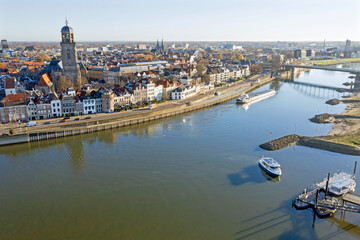 Fototapeta premium Aerial from the city Deventer at the river IJssel in the Netherlands