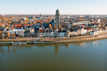 Fototapeta na wymiar Aerial from the city Deventer at the river IJssel in the Netherlands