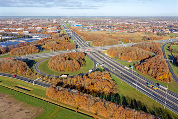 Aerial from junction Hoevelaken near Utrecht in the Netherlands