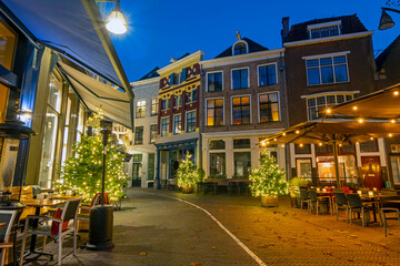 Downtown in the city center from Deventer at christmas time in the Netherlands at sunset