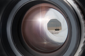 vintage lens and lens aperture close-up