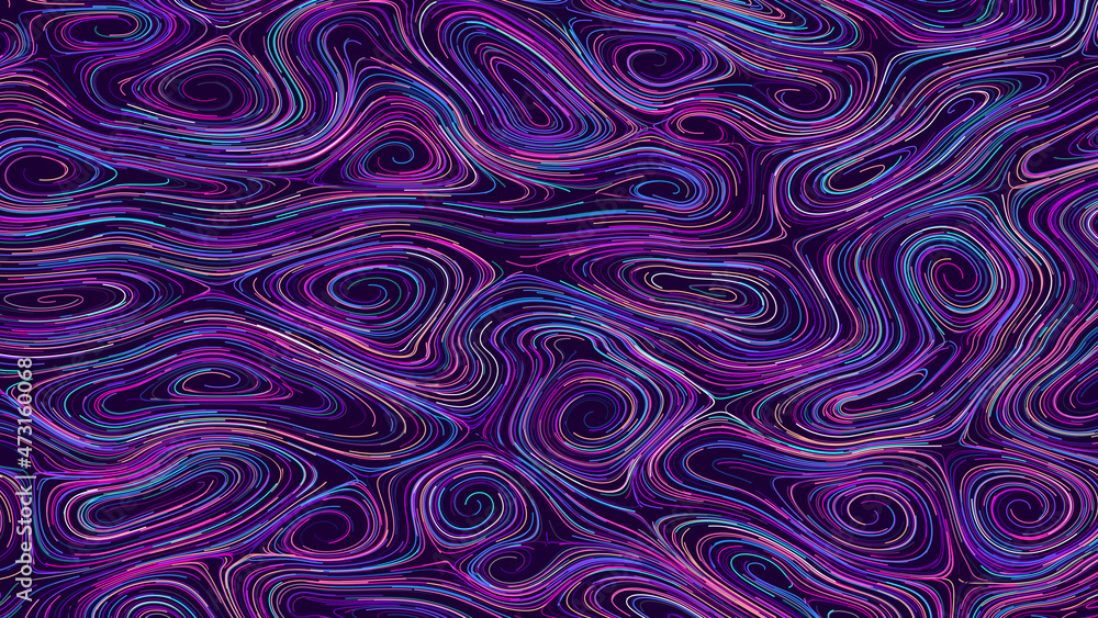 Aufkleber abstract background with random colorful curled streaming neon lines. glowing futuristic swirling li