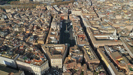 Aerial drone photo of iconic masterpiece elliptic square - Piazza Navona, Rome historic centre,...