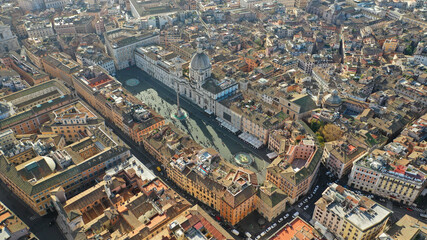 Obraz premium Aerial drone photo of iconic masterpiece elliptic square - Piazza Navona, Rome historic centre, Italy