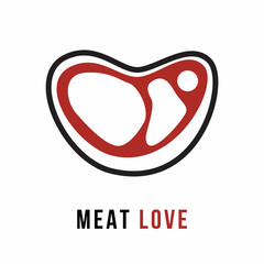 Heart sign icon of steak meat in black and red colors, vector