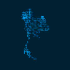 Fototapeta premium Thailand dotted glowing map. Shape of the country with blue bright bulbs. Vector illustration.