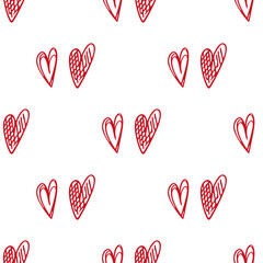 Cute doodle style hearts seamless vector pattern. Valentine's Day handwritten background. Different heart shapes and silhouettes. Hand drawn ornament.
