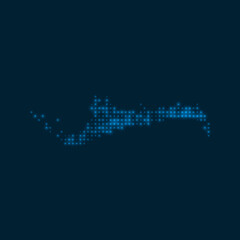 Grand Bahama dotted glowing map. Shape of the island with blue bright bulbs. Vector illustration.