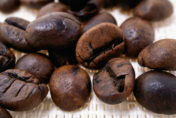 Isolated coffee beans close up