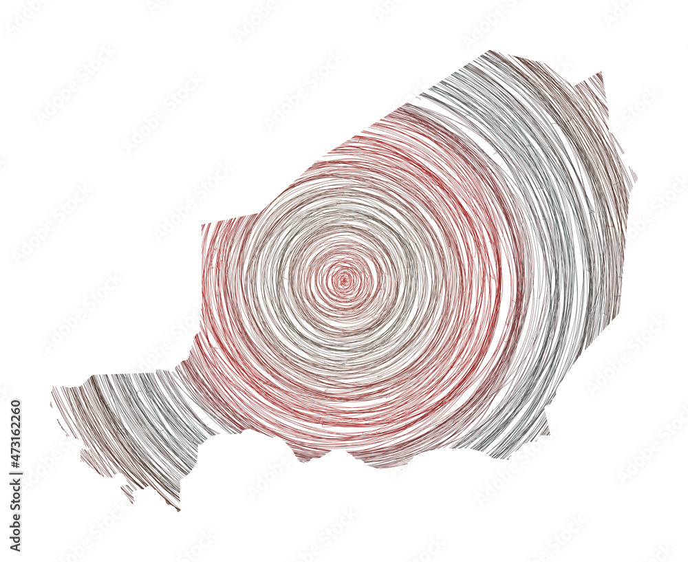 Poster niger map filled with concentric circles. sketch style circles in shape of the country. vector illus