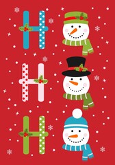 Ho ho ho christmas fun text. Greeting card with cute snowmen. Holiday poster