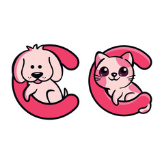cute cat and dog logo vector icon