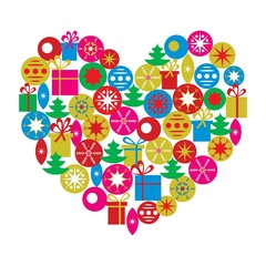 Christmas card template with heart made of Christmas toys. Merry Christmas! Happy New Year!