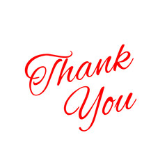 Thank You, bright red script lettering on white