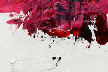Chaotic palette knife strokes with acrylic paint in red, black and white