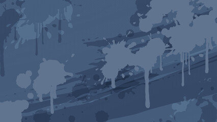 飛びはねたインクが垂れたイラスト_飛び散った墨の背景_青_16:9