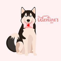Cute husky with an envelope. Valentine's Day greeting card. Cartoon design.
