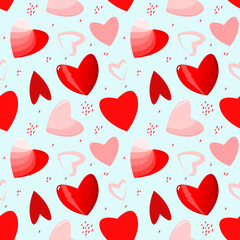 Cute seamless pattern with red and pink hearts.
