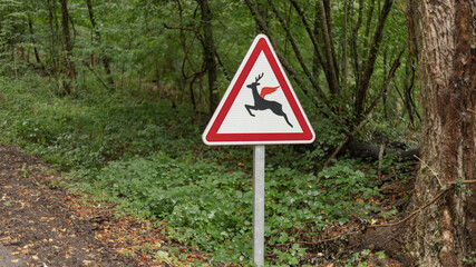 French road sign a deer with wings