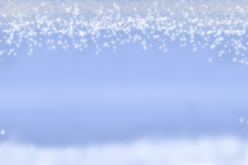 Abstract Winter Blue Background, Template. Stars, snowflakes. Hand drawn.