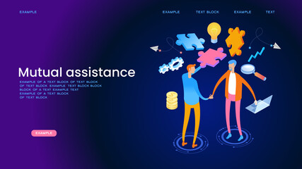 Mutual Assistance in business. The concept of management. Finding solution, problem solving. Teamwork and partnership. Working team collaboration.
3d isometric illustration
