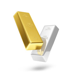 Floating Golden and Silver Bars on white background - 473168825