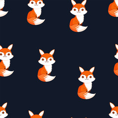 Seamless pattern with cute fox. Texture with animals for textiles, wallpaper or print design. Vector illustration.