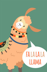 Fa la la la llama card. Alpaca singing Christmas song © YummyBuum