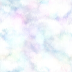 Seamless pale pastel tie dye bokeh texture. Soft tone on tone summer repeat background with washed out sun bleached ink dyed effect. 