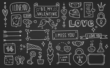 Valentines day hand drawing doodle big set
