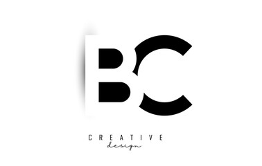 Letters BC Logo with black and white negative space design. Letters B and C with geometric typography.