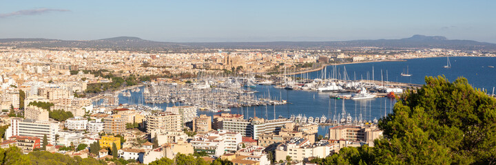 Fototapeta na wymiar Palma de Mallorca marina harbor port with boats travel traveling holidays vacation panorama in Spain