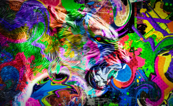 Bright abstract colorful background with tiger