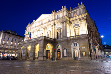 Fototapeta na wymiar Theatre La Scala in Milan, Italy, by night. One of the most famous Italian buildings - 1778.