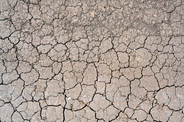 Dry mud cracked ground texture. Drought season background. Dry and cracked land, dry due to lack of rain. Effects of climate change.
