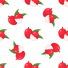 Seamless pattern with fresh bright lychee fruits isolated on white background. Summer fruits for healthy lifestyle. Organic fruit. Cartoon style. Vector illustration for any design.