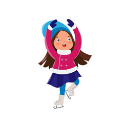 Vector cute teen girl figure ice skating at winter