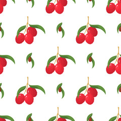 Seamless pattern with fresh bright lychee fruits isolated on white background. Summer fruits for healthy lifestyle. Organic fruit. Cartoon style. Vector illustration for any design.