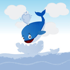 Vector Cartoon Whale jumping at the Ocean