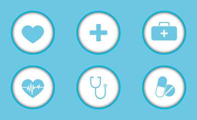 Fototapeta premium A set of flat round-shaped medical icons, cardiology, heart, diagnostics.