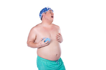 Funny fat man. White background.